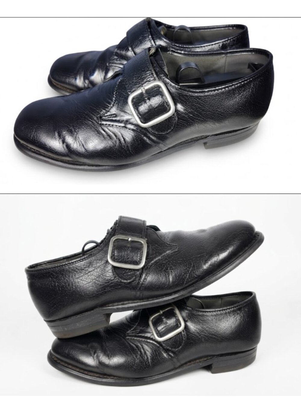 Vintage Men's Black Leather Monk Strap Dress Shoes | Size 9.5 EEE Extra Wide | M